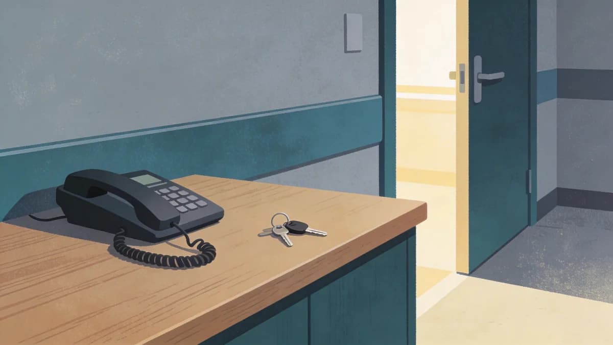 Empty desk with phone off the hook and keys on counter, representing closed recovery services office in Western New York