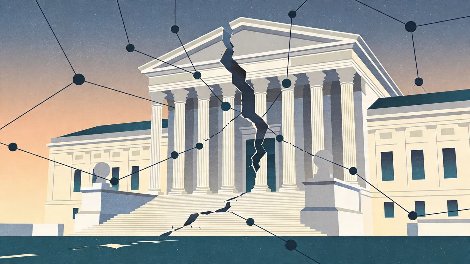 Federal government building with broken funding connections, representing SAMHSA grant terminations affecting addiction treatment programs