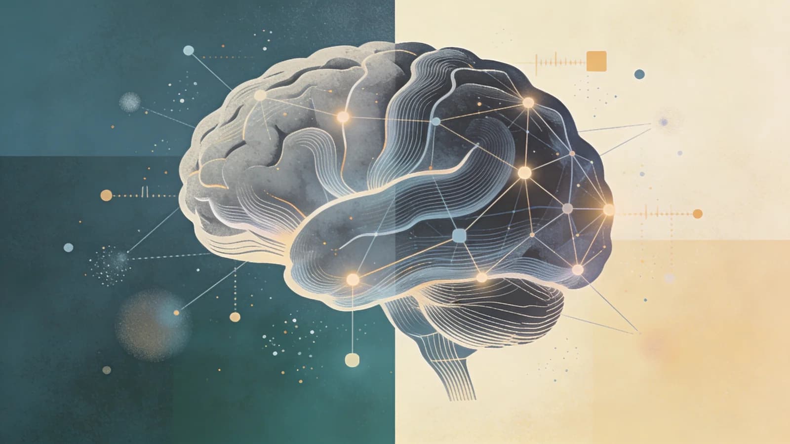 Abstract scientific visualization showing brain pathways and data streams, representing ARPA-H's EVIDENT initiative for objective behavioral health measurement