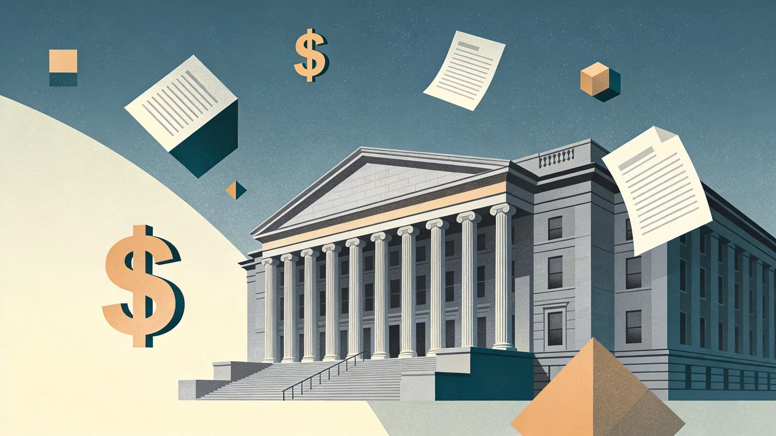 New York State Capitol building with dollar sign symbols and medical documents, representing proposed cost-sharing cap for addiction treatment