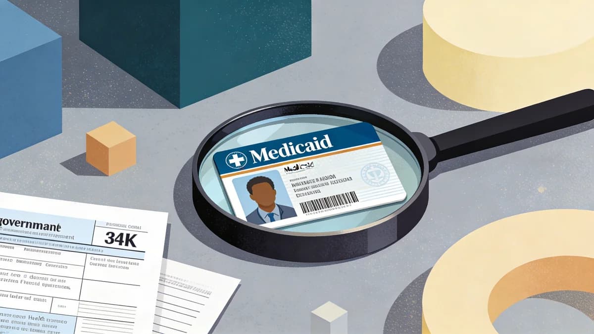 Medicaid card and medical documents with magnifying glass, representing federal investigation into New York healthcare fraud allegations