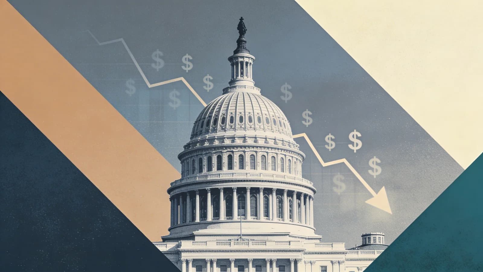 U.S. Capitol building with downward-trending graph lines, representing proposed federal budget cuts to addiction treatment funding
